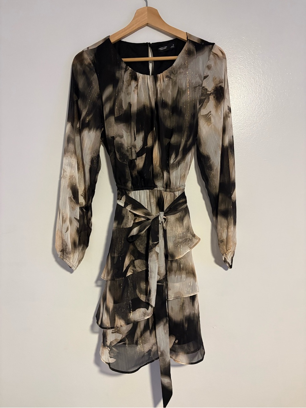 Simply Vera Vera Wang Black & Cream Long-Sleeve Tiered Dress